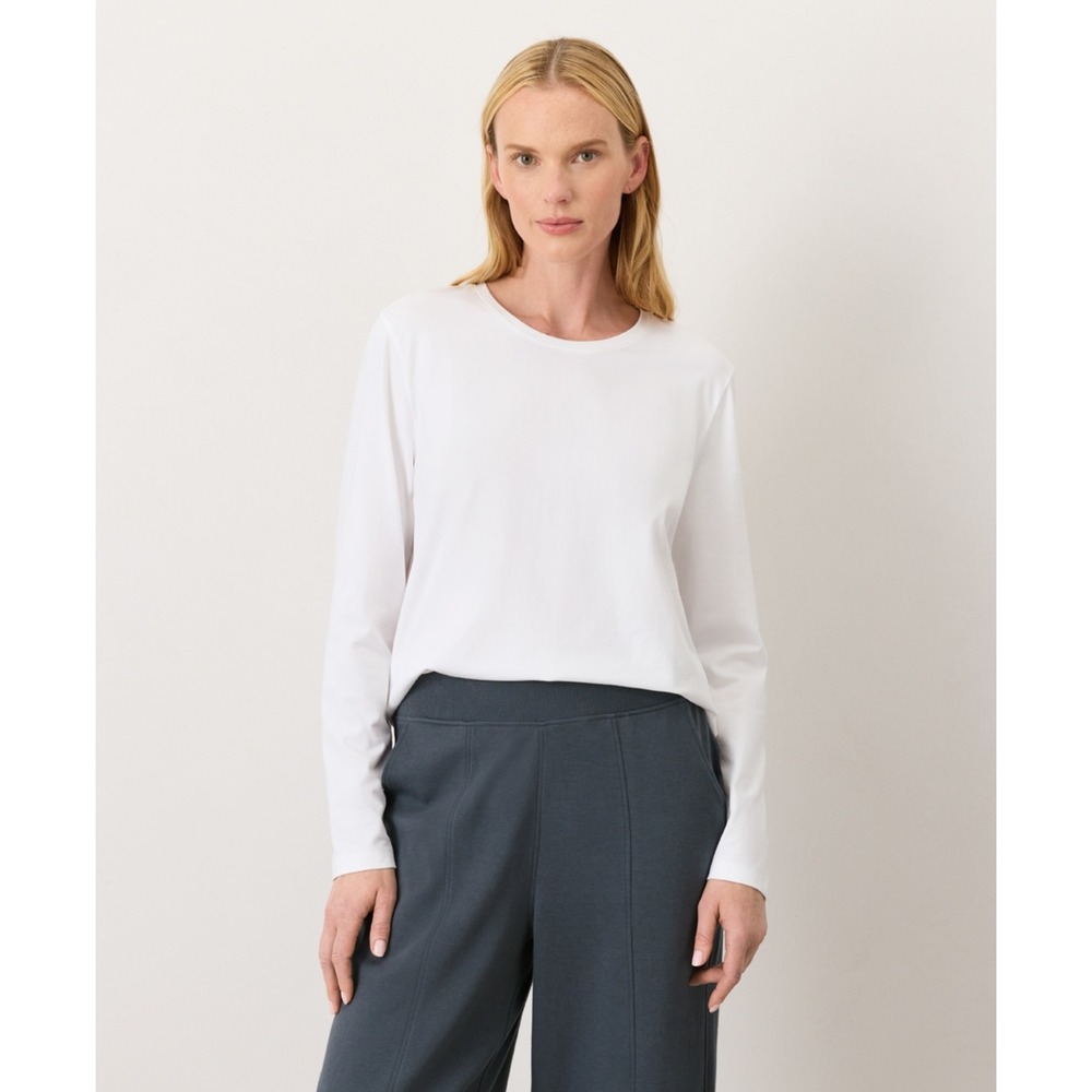 Pact Organic Cotton Luxe Essential Crewneck Long Sleeve Tee Small White NWOT
